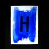 Original Handmade Print_Postcard_aquarelle_water color Letter-H_Blue_Stamp_Black_5999