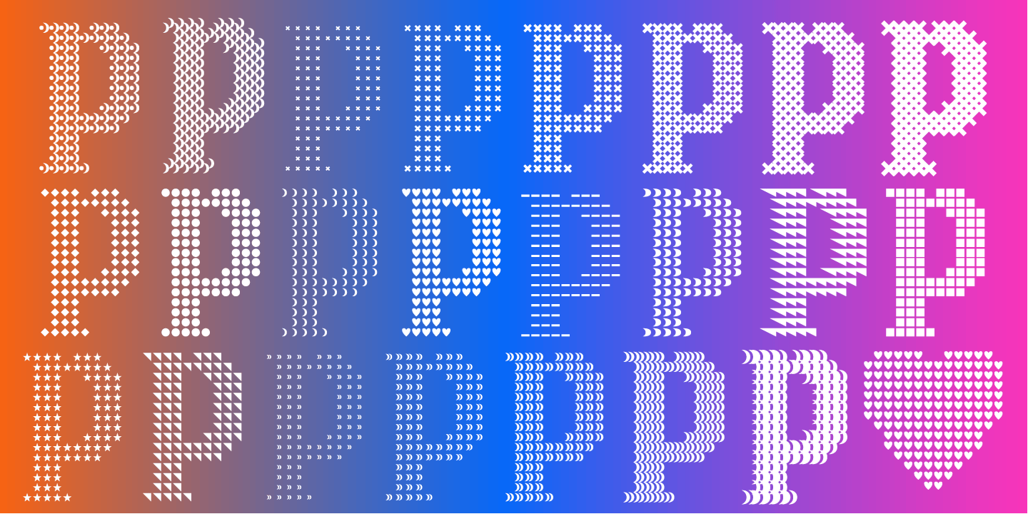 Type Specimen with 75 Weights for Font Pixel Serif by Typo Graphic Design