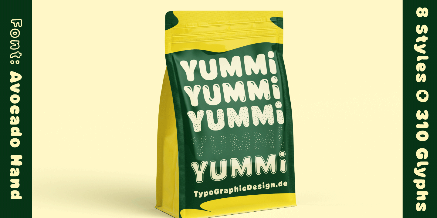 Type Specimen for the Display Font Avocado Hand for yummi Headlines by TypoGraphicDesign