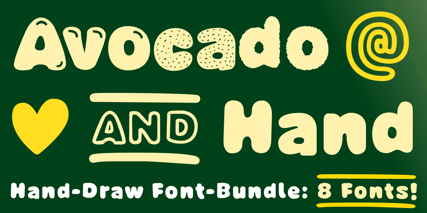 Type Specimen for the Display Font Avocado Hand shows Hand Draw Font Bundle by TypoGraphicDesign