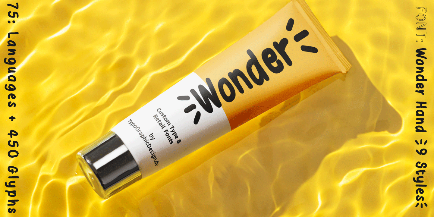Type Specimen of the Font Wonder Hand Pencil used for packaging design by Typo Graphic Design