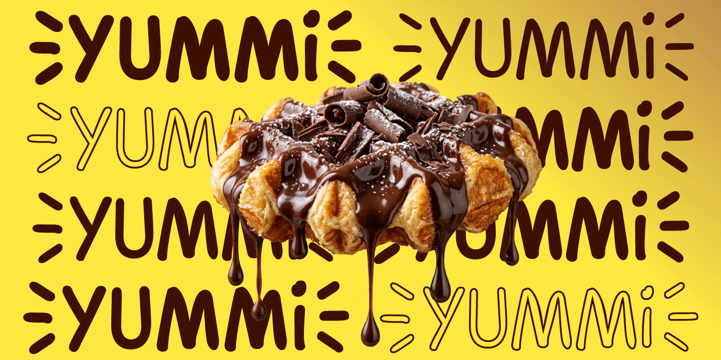 Type Specimen of the Font Wonder Hand Pencil with yummi waffle by Typo Graphic Design