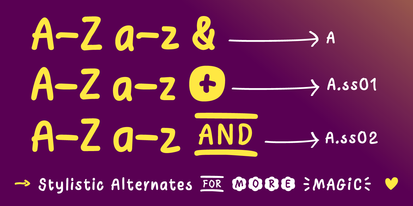 Type Specimen with stylistic alternates of magic OpenType Features for the Font Wonder Hand Pencil by Typo Graphic Design