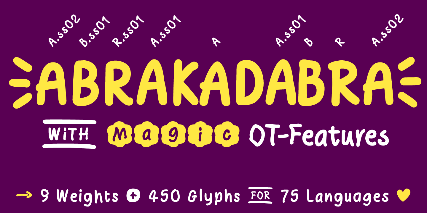 Type Specimen with the magic OpenType Features of the Font Wonder Hand Pencil by Typo Graphic Design