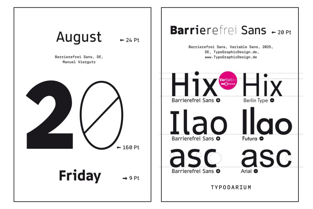 Font In Use with the typeface Barrierefrei Sans for Typodarium 2027 (August 20) Font by TypoGraphicDesign