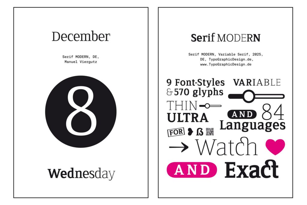 Font In Use with the typeface Serif MODERN for Typodarium 2027 (December 8) Font by TypoGraphicDesign