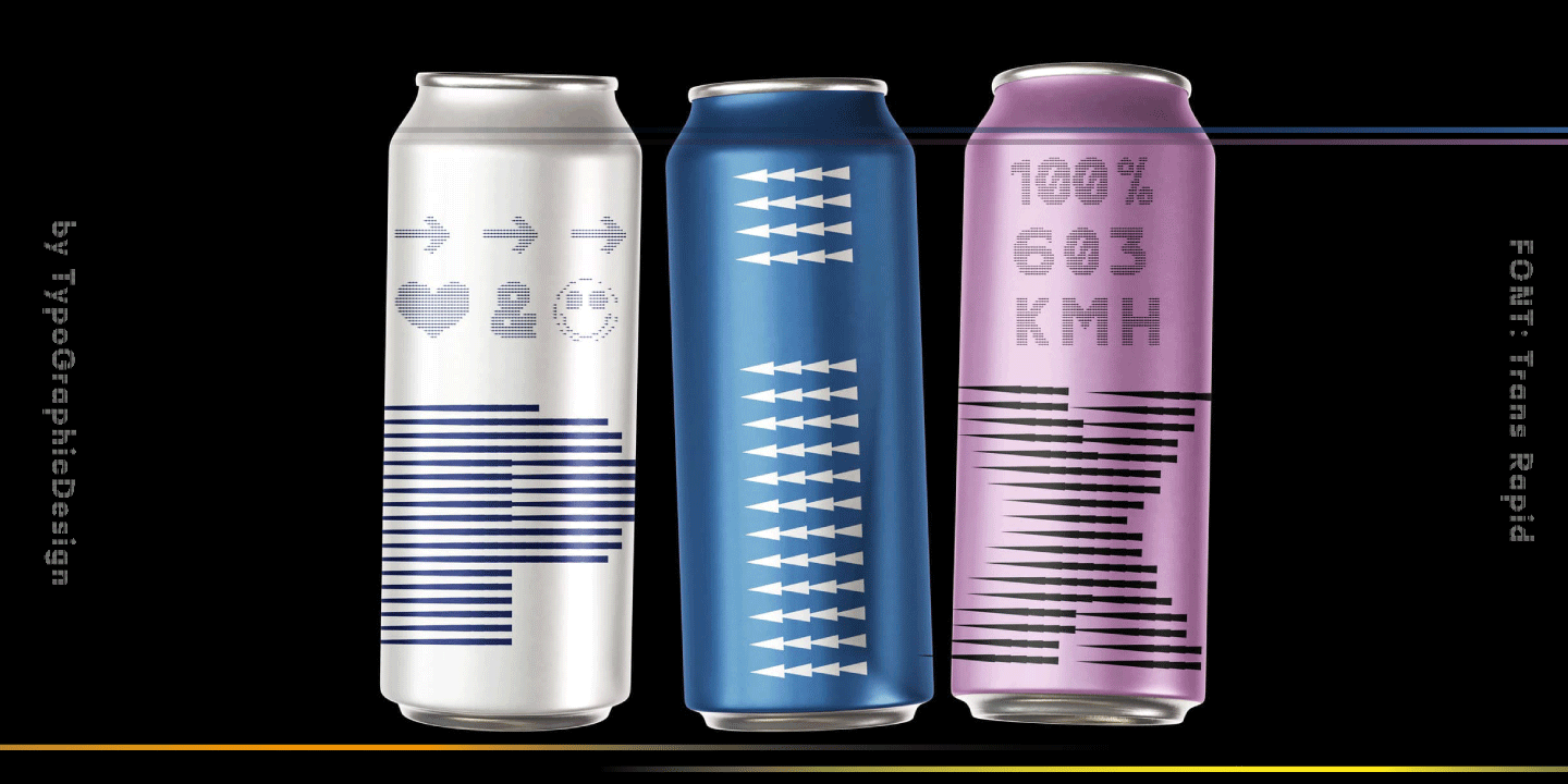 Type Specimen for the Font called Trans Rapid with Can as Food and Drink Packaging by Typo Graphic Design